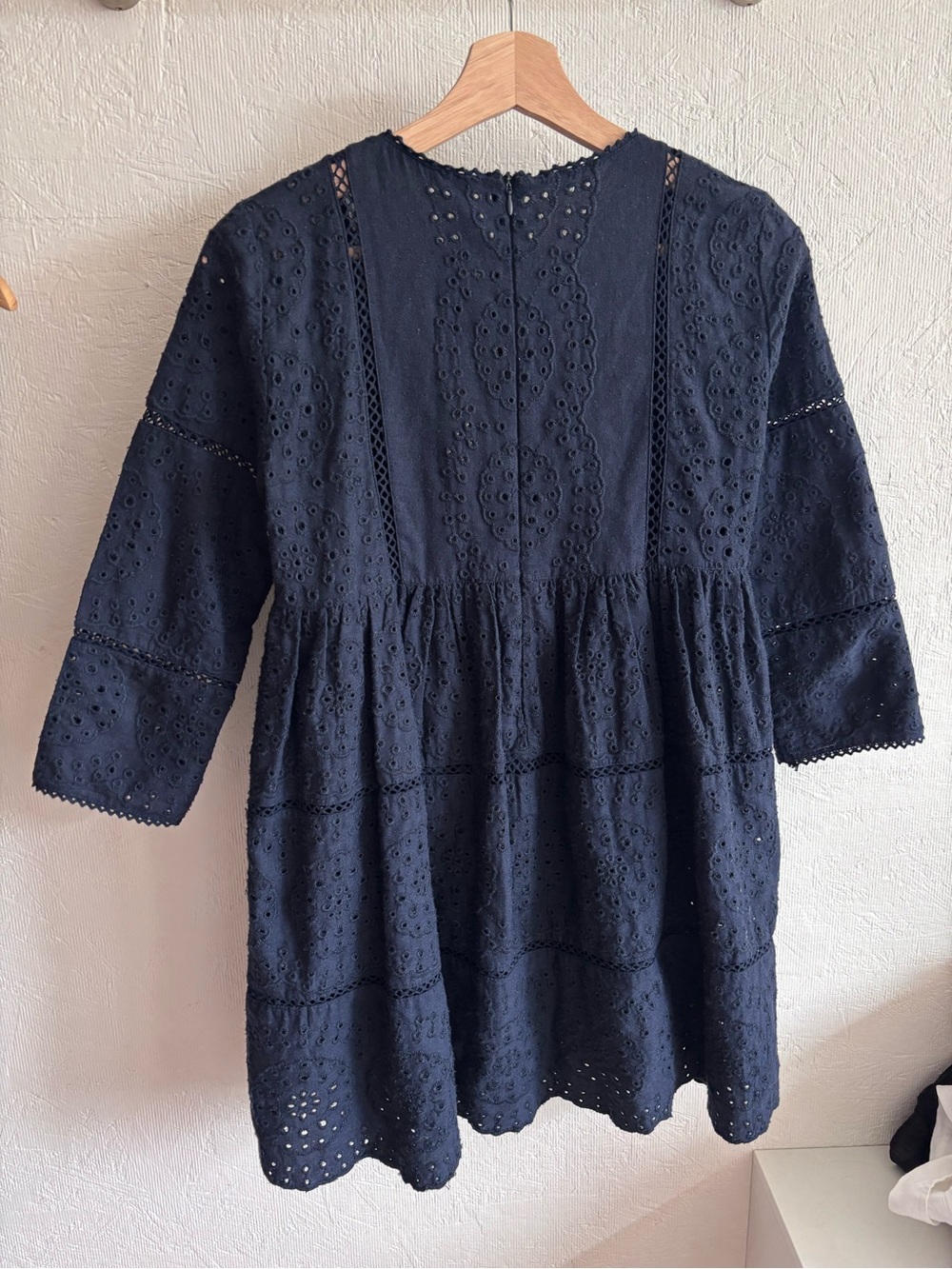 Zara Navy Blue Eyelet Tiered Babydoll Mini Dress - Picture 10 of 11
